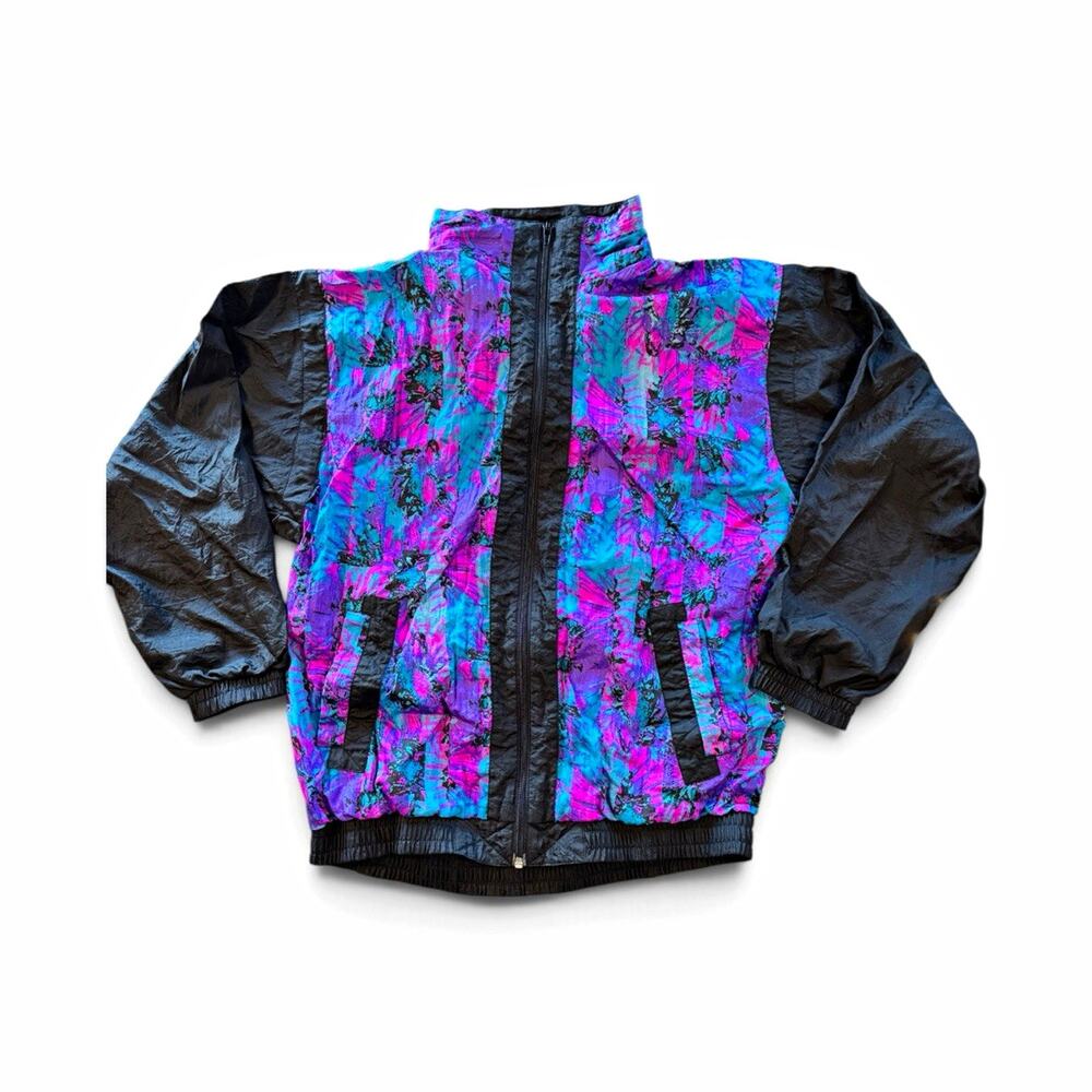 Vintage 80s 90s Morgan Square Windbreaker Jacket Womens 8 Neon Colorblock Nylon